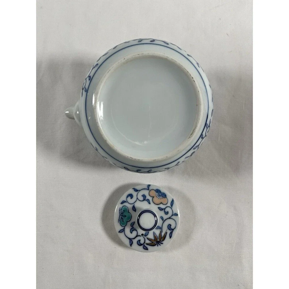 Vintage Blue White Ceramic Floral Teapot #689